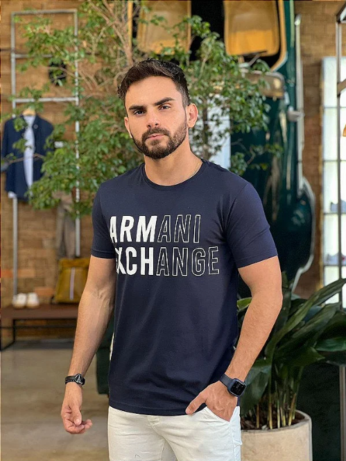 Camiseta Armani Exchange Slim Fit Azul Marinho ®